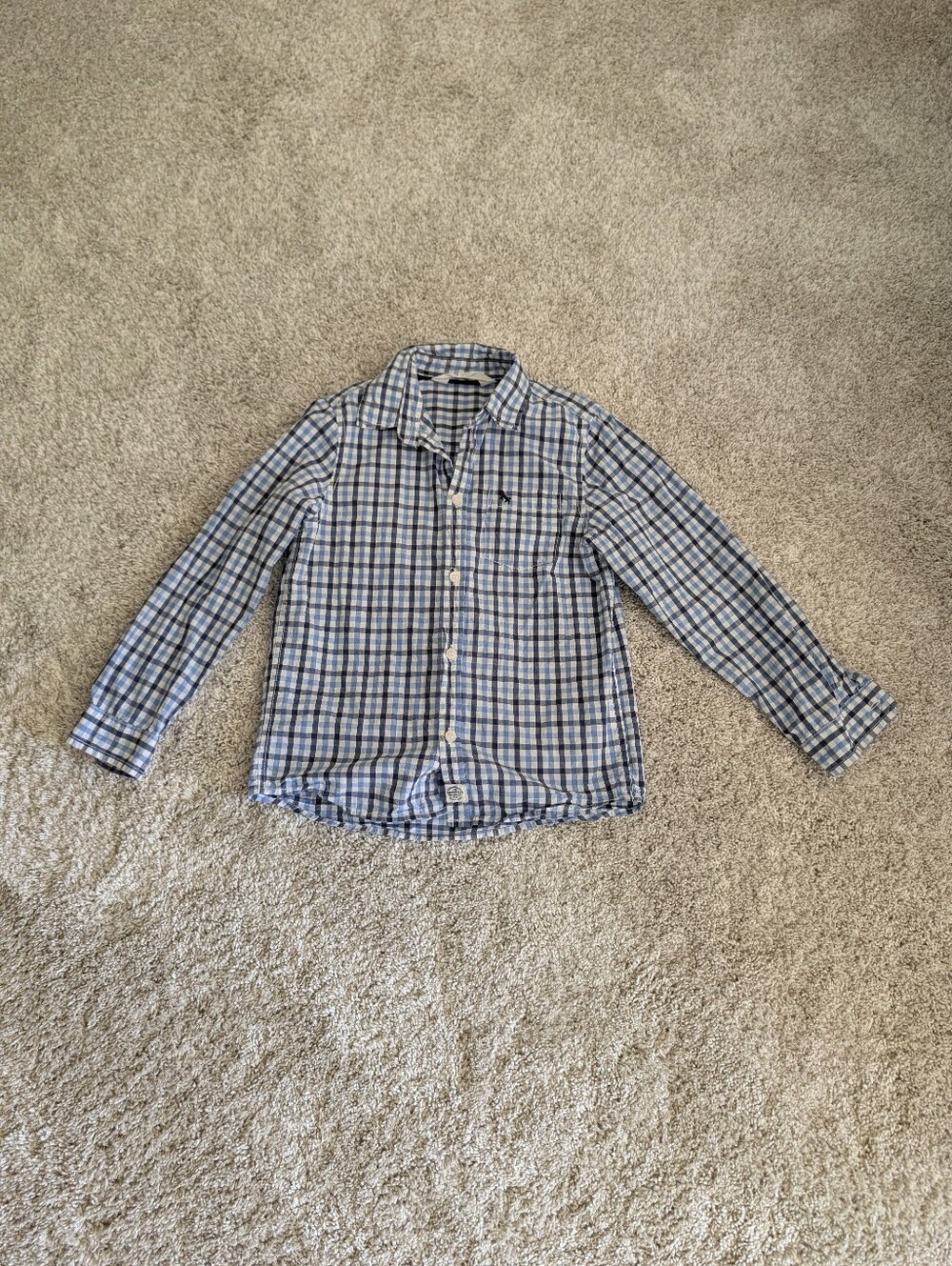 H&M Blue and White Gingham Kids Long Sleeve Shirt - Size 6/7
